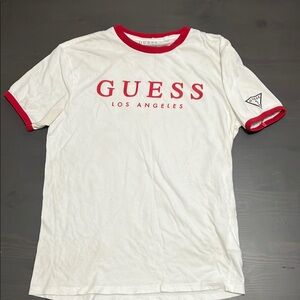 Guess White and Red Short Sleeve Tee